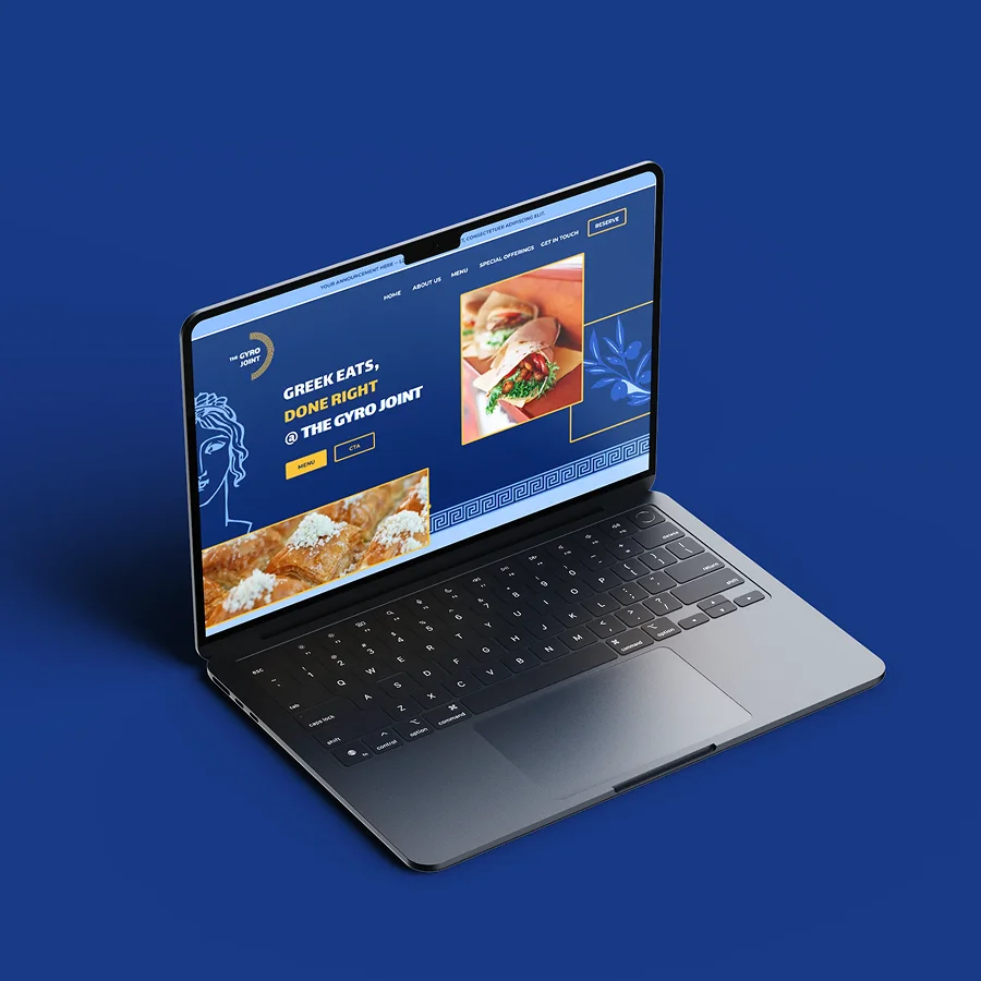 Mockup of the home page of a dynamic mult-ipage restaurant turnkey website on a laptop